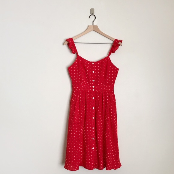 HYFVE Dresses & Skirts - HYFYVE Red Polkadot Button Up Summer Midi Dress